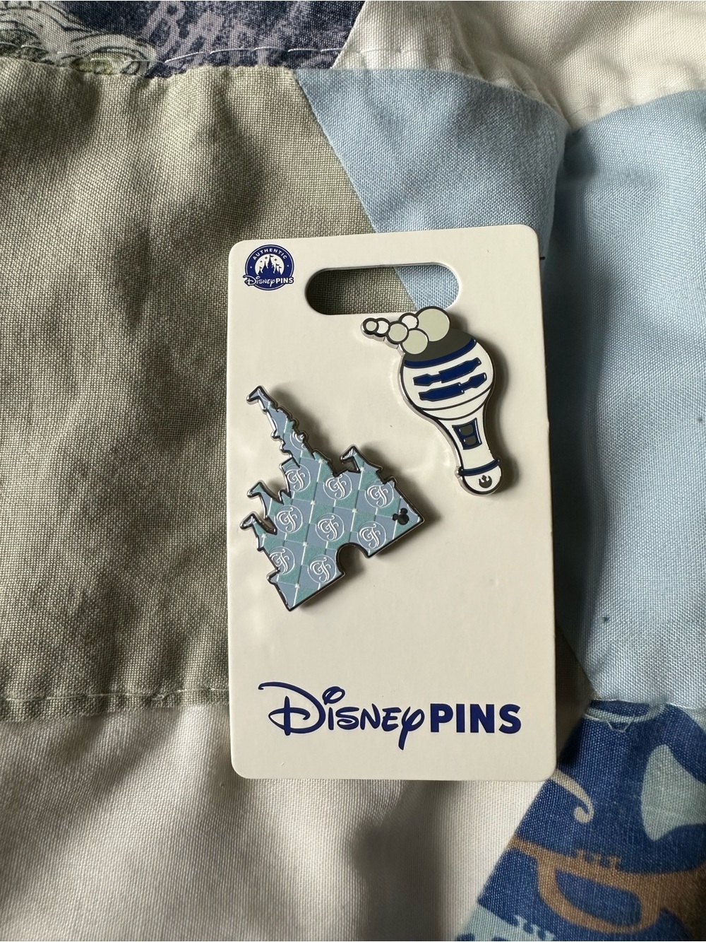 Disney Light Blue Castle & Navy Balloon Enamel Hidden Mickey Pin Duo
